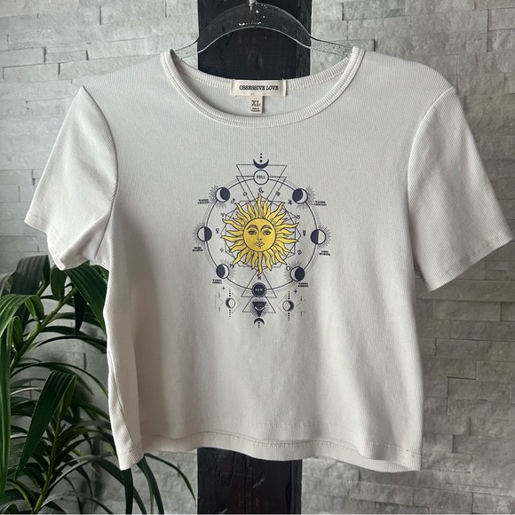 obsessive love Tops - Obsessive Love Whimsigothic Moon Phases Sun Moon Cream Ribbed Crop Top Size XL